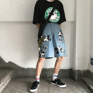 XZ216-2591-P65 20夏季男士新款牛仔短裤印花【纯棉】日系古着图片