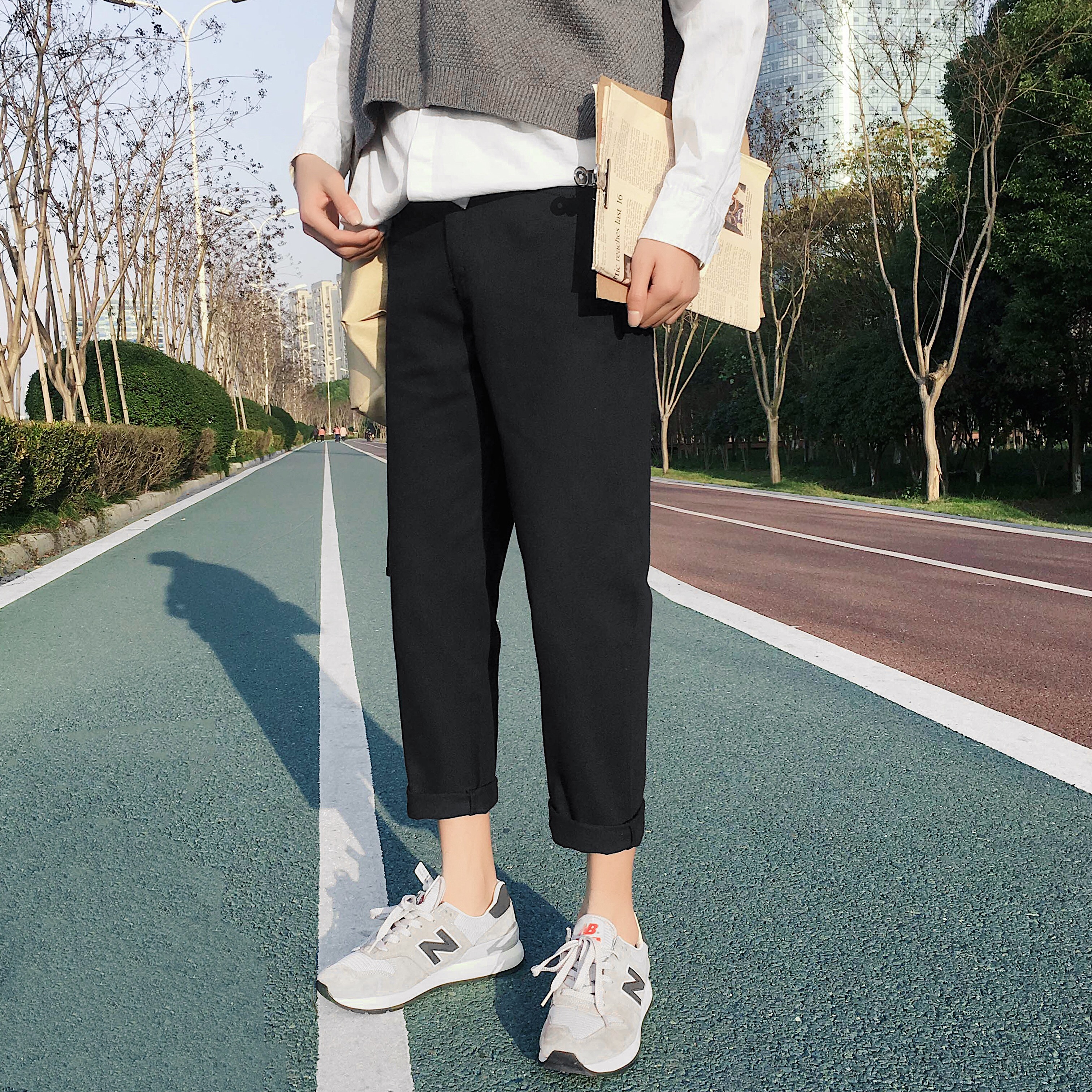 XZ216-K15-P482024春款简单款小脚裤百搭气质显瘦黑米绿原A452，男装休闲裤，星座716