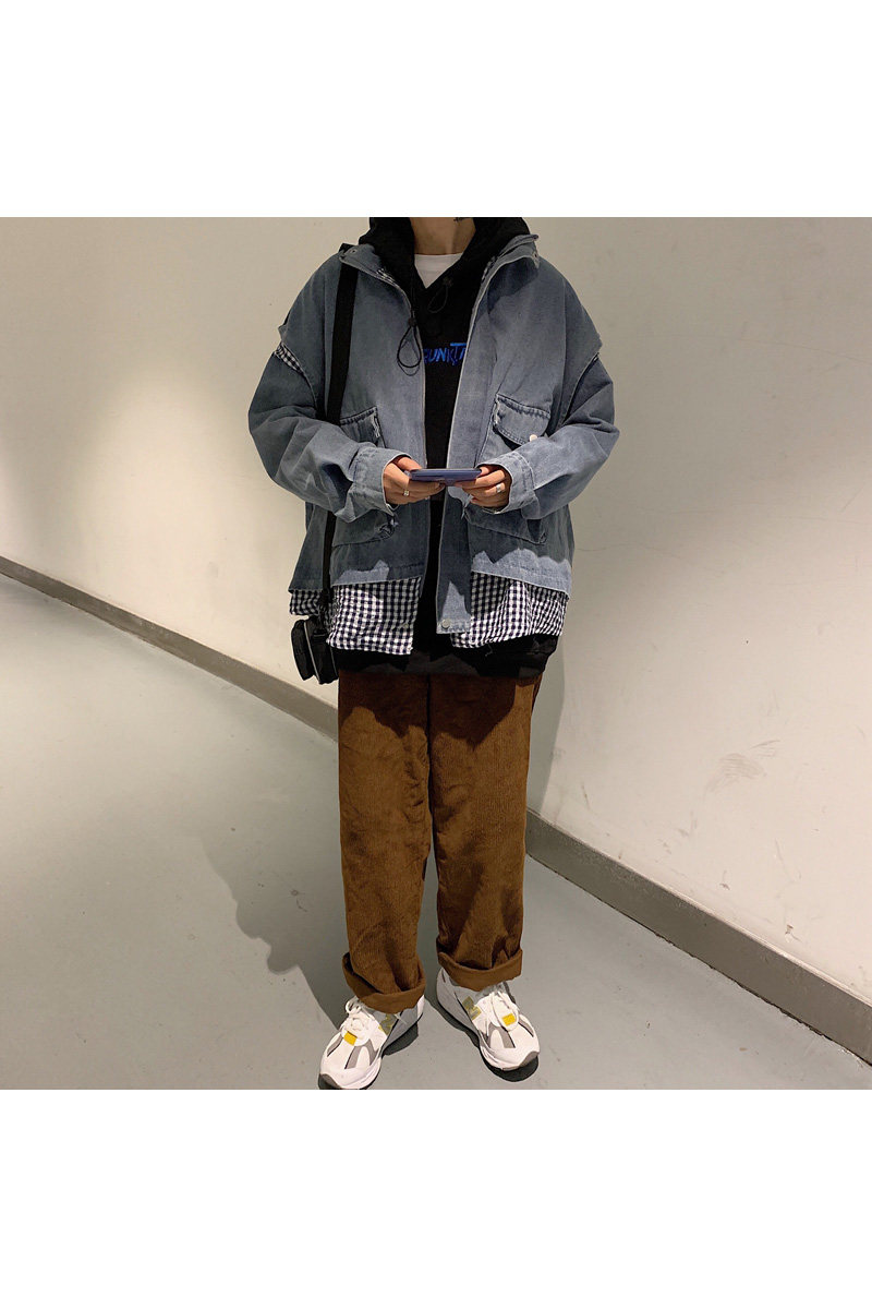 XZ216-JK31-P105【已出货】20春新款男士牛仔假两件外套宽松格子,男装夹克,星座716