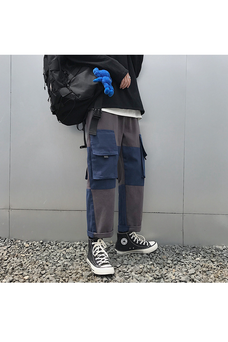 XZ216-K77-P65S-4XL19年男士新款撞色工装裤宽松直筒多口袋蓝,男装休闲裤,星座716