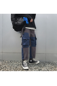 XZ216-K77-P65 S-4XL 19年男士新款撞色工装裤宽松直筒多口袋 蓝图片