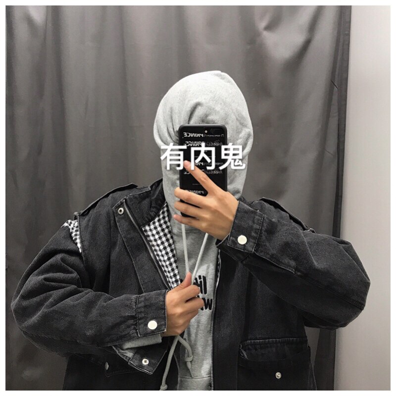 XZ216-JK31-P105[已出货]20春新男拼格子大口袋假两件牛仔外套黑,男装夹克,星座716