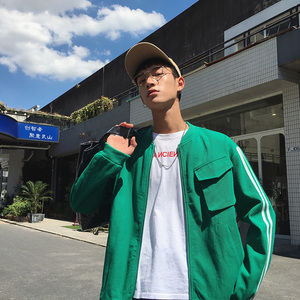 XZ216-JK66-P80 2018男休闲外套棒球领印花英文字母夹克班服图片