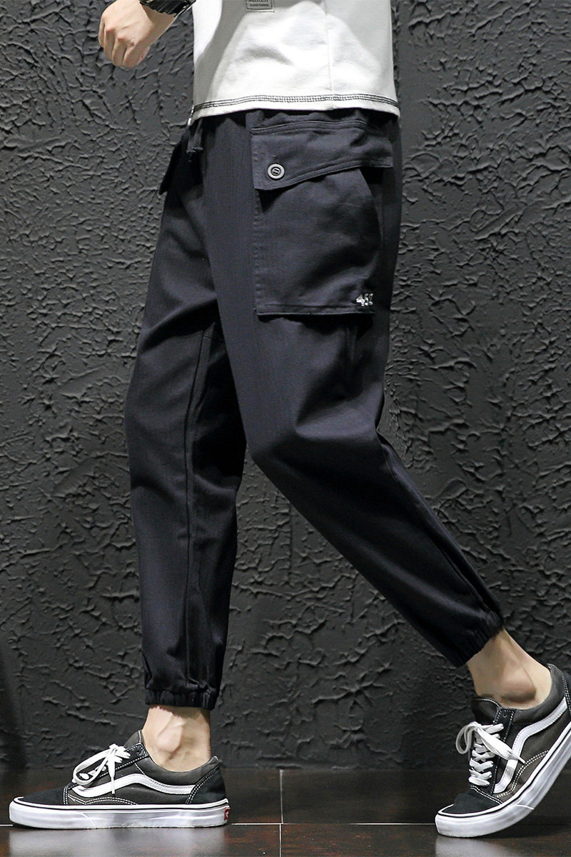 XZ216-K02-F55【M-5XL】纯棉3色2018男士休闲工装裤日系束脚裤黑,男装休闲裤,星座716