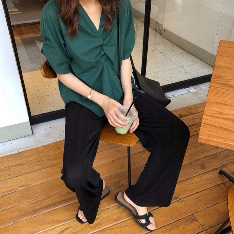速发孕妇裤子春夏季薄款莫代尔阔腿裤外穿直筒休闲裤黑色九分宽松