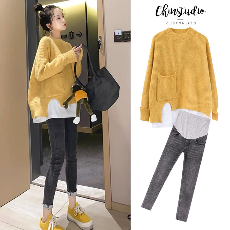 PREGNANT WOMEN AUTUMN SUITS FASHION OUTINGS TRENDY MOMS SPRING AND AUTUMN LONG-SLEEVED TOPS SWEATERS SWEATERS WOMENS AUTUMN AND WINTER TWO-PIECE SETS