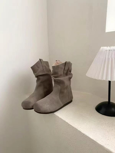 tombor复古小众设计堆堆靴女2025年秋冬新款平底西部牛仔勃肯短靴