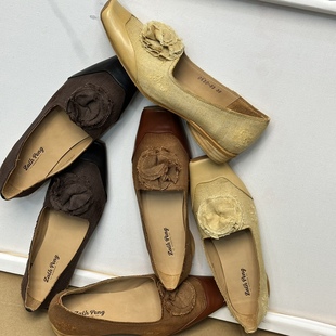 zachpeng2023年新款复古方头单鞋山茶花vintage设计款 干枯玫瑰鞋