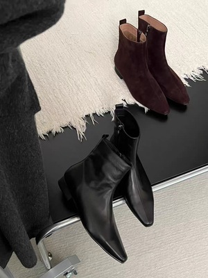 gelly原创女鞋2026年新款真皮短靴女韩版尖头小及踝靴单靴瘦瘦靴