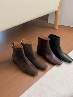 gelly原创女鞋2026年新款真皮短靴女韩版方头小及踝靴单靴瘦瘦靴