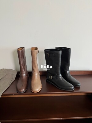 RURA法式复古小众设计西部牛仔靴女2025秋冬新款粗跟中筒靴骑士靴