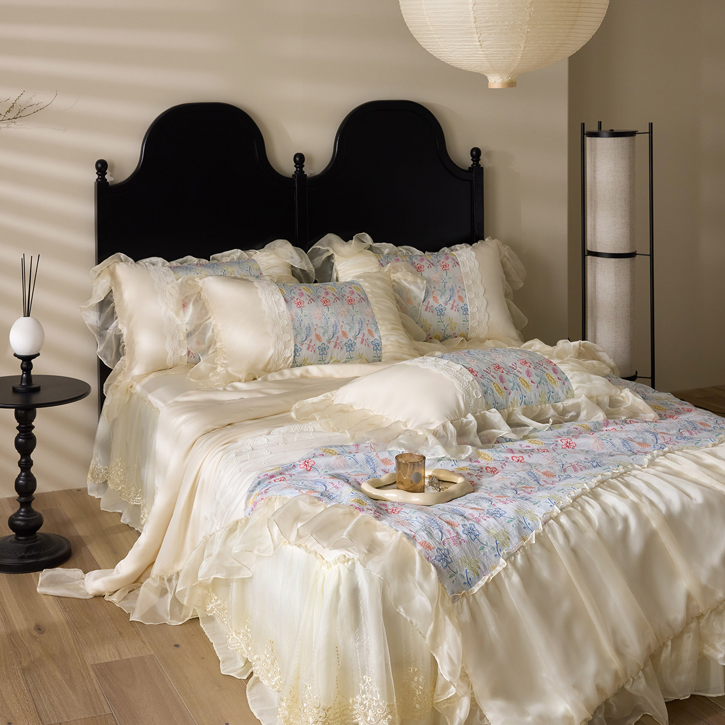 高端纯棉A类100支长绒棉四件套花卉刺绣被套床单床裙轻奢床上用品