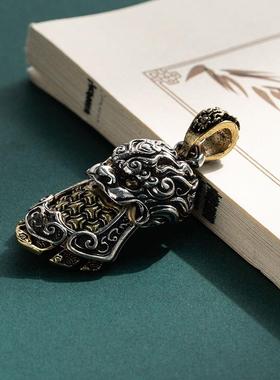 2026民族国风馆复古将军令之唐玄甲吊坠男士毛衣链镀银饰项链挂件