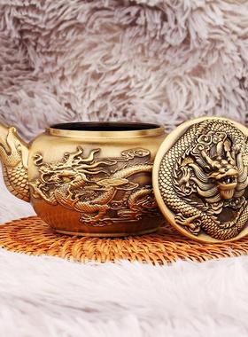2026黄铜摆件客厅书房喝茶家居茶桌龙凤呈祥龙头盖龙凤茶壶金属工