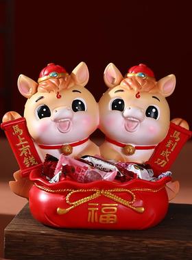 2026马年家居钱罐托盘摆件马上有钱玄关入户插花装饰吉祥物树脂工