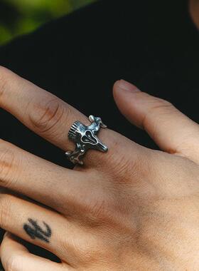 2026欧美骷髅鬼面2合1组合戒指男款复古霸气朋克潮流小众设计可调