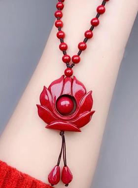 2026纯朱砂真品100%朱砂吊坠枫叶玫瑰花链塔链108颗护身符项链