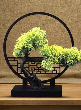 2026屏风小摆件新中式仿真绿植迎客松中国风玄关客厅桌面拍摄婚庆