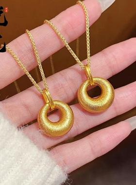 2026小红书爆款古法沙金拉丝小金坨吊坠胖福金坨坨平安扣锁骨金色