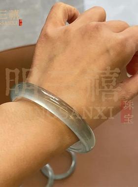 2026冰种石英岩玉手镯蓝水天青冻天空蓝手镯翡翠平替库里蓝水沫玉