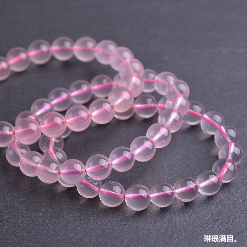 2025桃花粉水晶手链圆珠手串少女款晶体通透天然莫桑比克星光粉晶