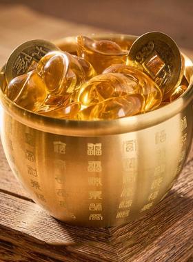 2026纯铜成品聚宝盆摆件小号百福杯黄铜米缸金钱罐墙柜装饰品拍照