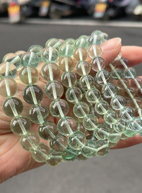 2026水晶7A天然绿萤石串珠手链女简约半成品圆珠手串散珠厂家直销
