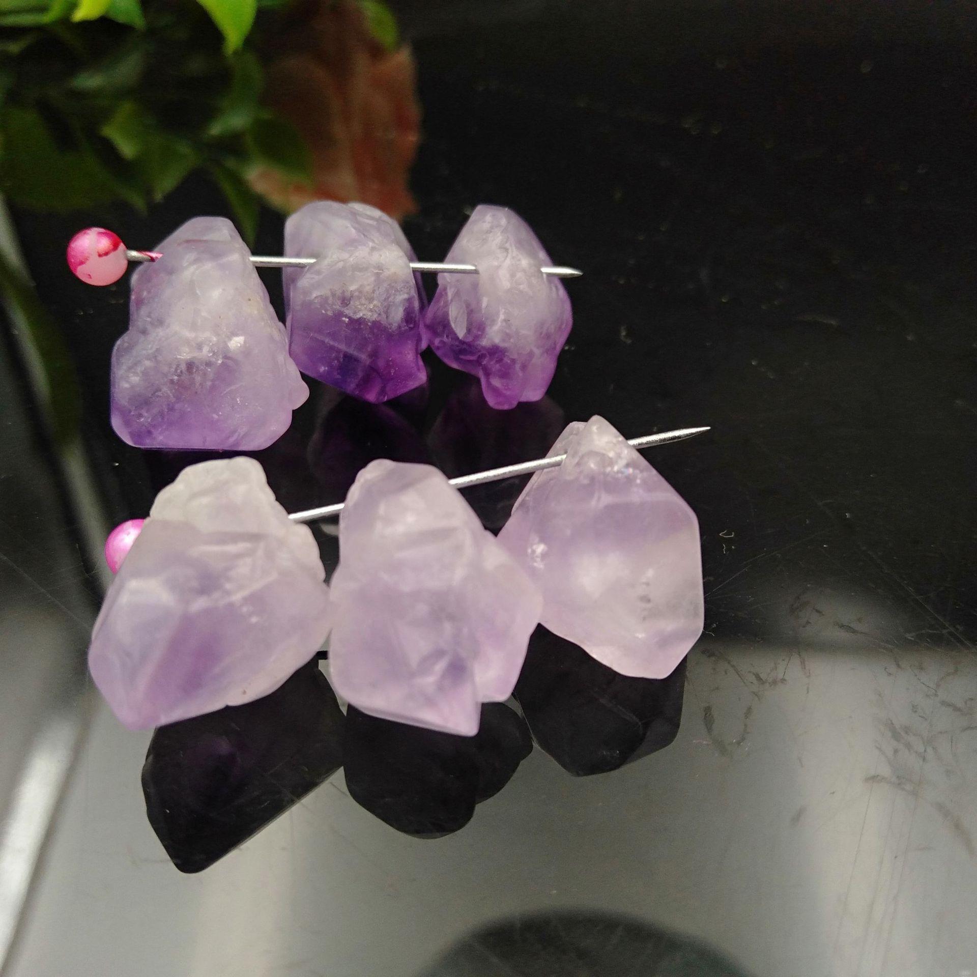 2025天然紫水晶原石不规则碎石 横孔 diy手链吊坠饰品配件材料