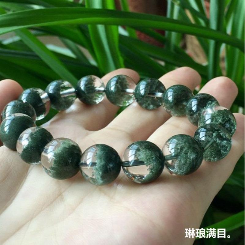 2025天然巴西水晶手链绿幽灵手链半盆男女款绿幽灵手串单圈圆珠手