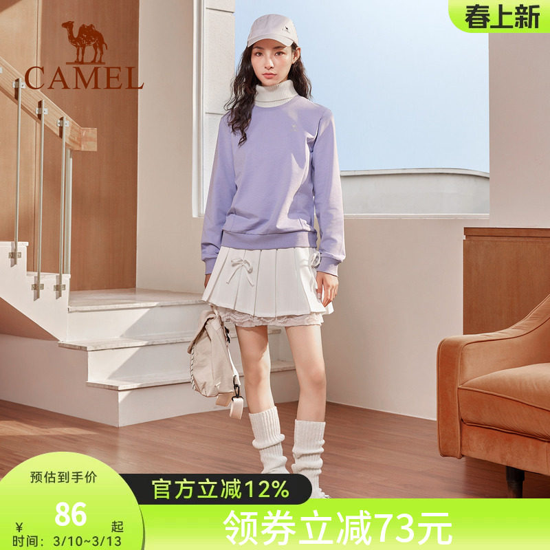 骆驼套头圆领卫衣女新款薄款情侣宽松休闲女装薄款运动服长袖上衣