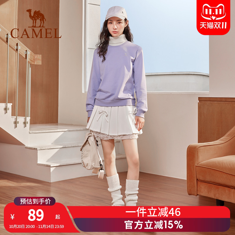 骆驼套头圆领卫衣女新款薄款情侣宽松休闲女装薄款运动服长袖上衣