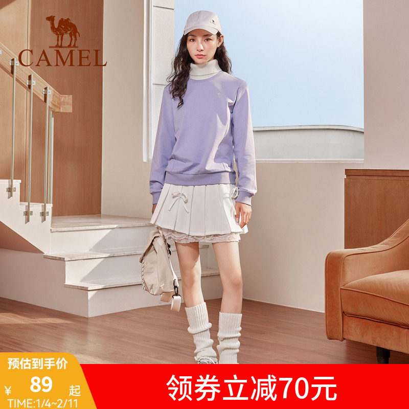 骆驼套头圆领卫衣女新款薄款情侣宽松休闲女装薄款运动服长袖上衣