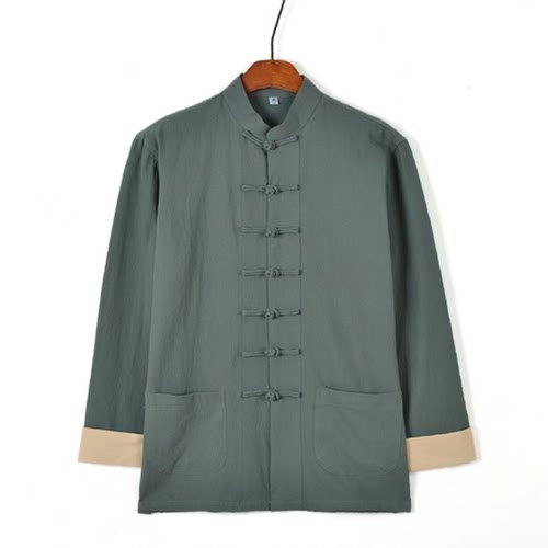 唐装男士单层挽袖外套春夏太极服上衣居士服休闲潮牌中式对襟服饰