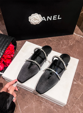 清仓法式水钻凉拖鞋女春夏外穿方头一字带平底穆勒鞋包头半拖鞋