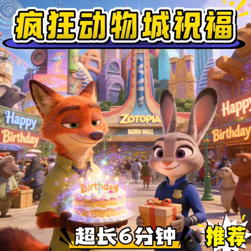 疯狂动物城生日祝福视频蜡笔小新投屏定制艾莎海绵宝宝安慰制作
