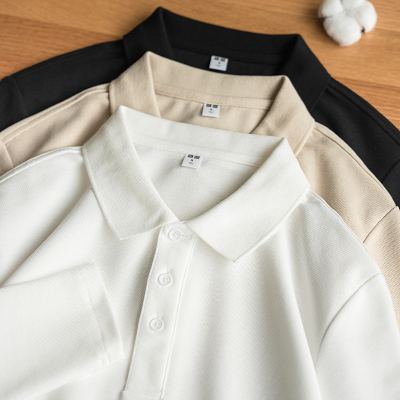 高品质珠地棉长袖白色Polo衫