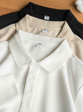 珠地棉长袖白色polo衫男2025新款通勤商务休闲宽松翻领上衣潮男女