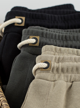 美式重磅短裤男夏天休闲纯色运动卫裤针织五分裤工装宽松夏季中裤