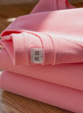 2025秋冬新款重磅圆领宽松套头卫衣简约时尚休闲百搭上衣情侣粉色