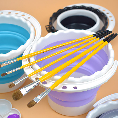 多功能伸缩硅胶水桶美术刷笔桶