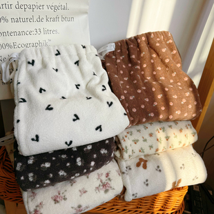 珊瑚绒孕妇睡裤 加绒加厚秋冬雪莉碎花高腰可调节家居保暖休闲长裤