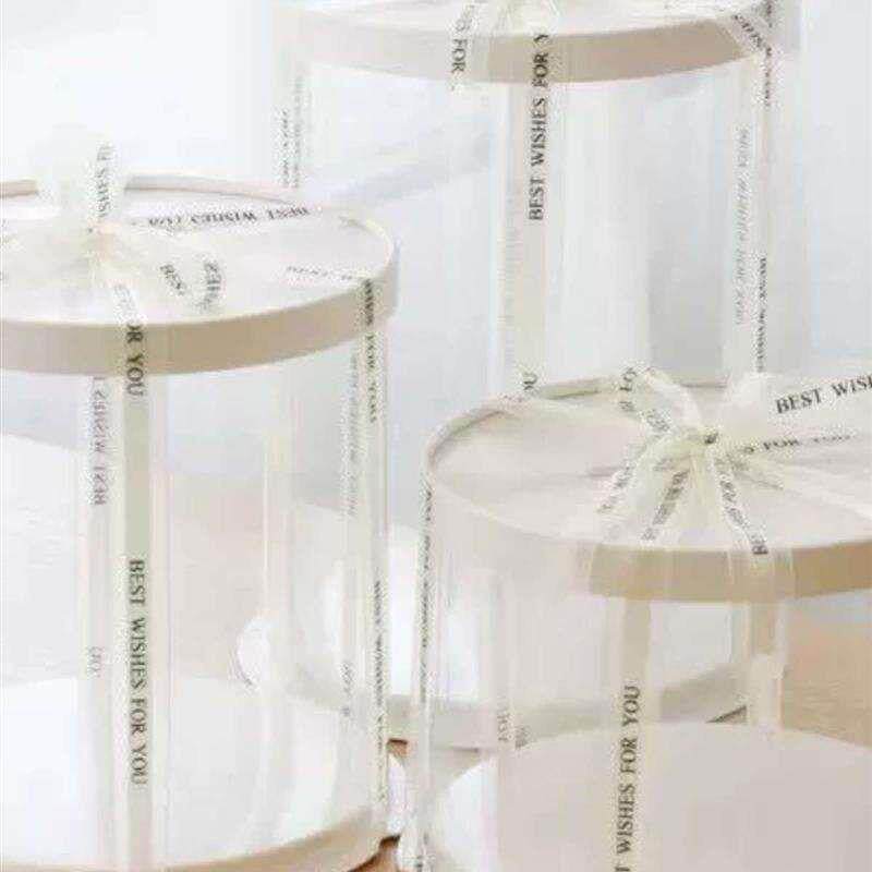 5pcs Round Cake Box Clear Cylindrical Pattern Transparent T