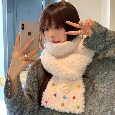 Colored button down plush thick scarf for women in autumn an