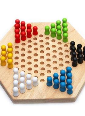 2024 Solid Chinese Checkers with Wooden Marbles Family