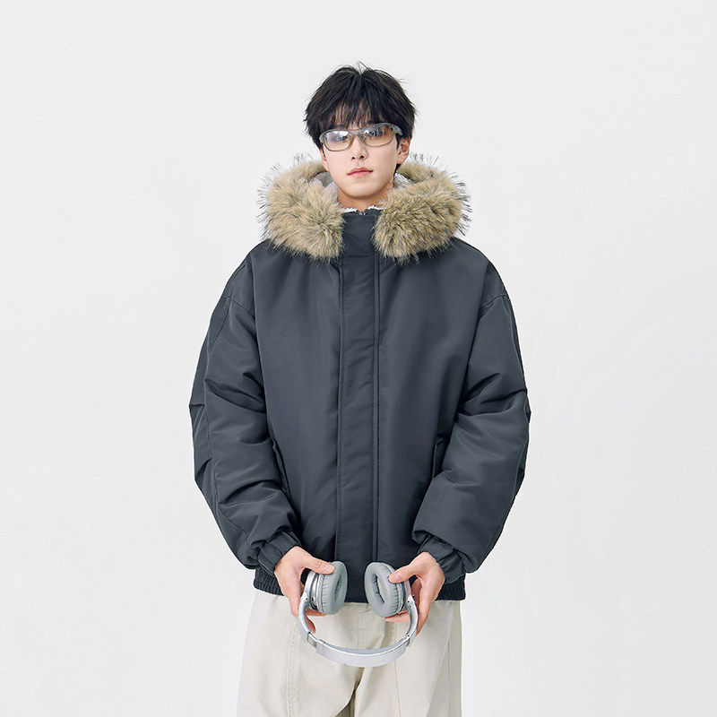 羊羔毛加厚内里座山雕棉服男款冬季大毛领连帽夹克高级感棉衣外套