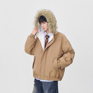羊羔毛加厚内里座山雕棉服男款冬季大毛领连帽夹克高级感棉衣外套