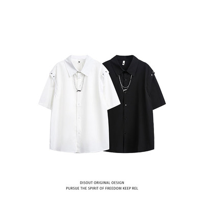 美式复古解构项链短袖衬衫