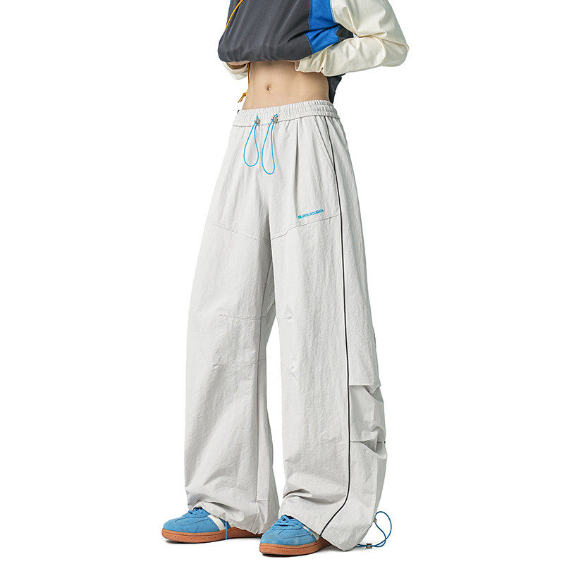 美式复古浅灰色拼接阔腿裤男春季潮牌小众休闲户外抽绳运动裤,男装,休闲裤,淘宝优惠券,粉丝福利购,淘宝优惠卷