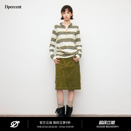 Dpercent丨宽松休闲条纹长袖上衣