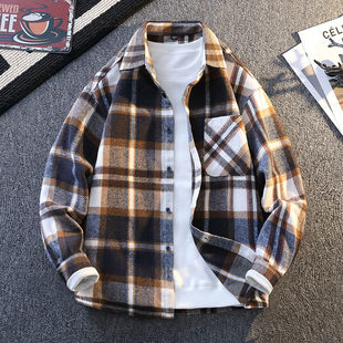 现在就出发王安宇同款复古格子衬衫男长袖春秋款休闲宽松翻领外套